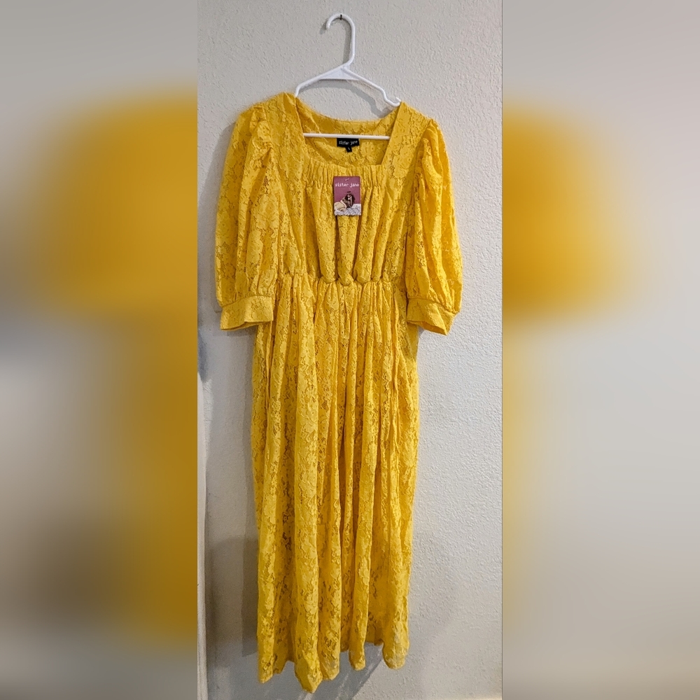 Sister Jane yellow lace boho midi dress